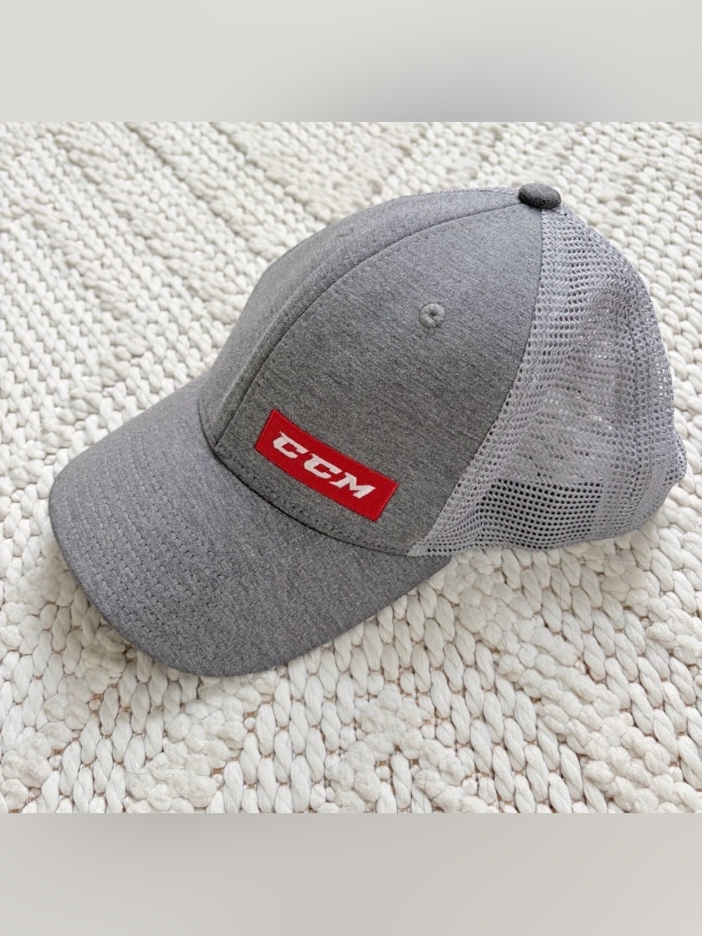 CCM Snap Back Heather Gray Hat Cap with Red Logo EUC